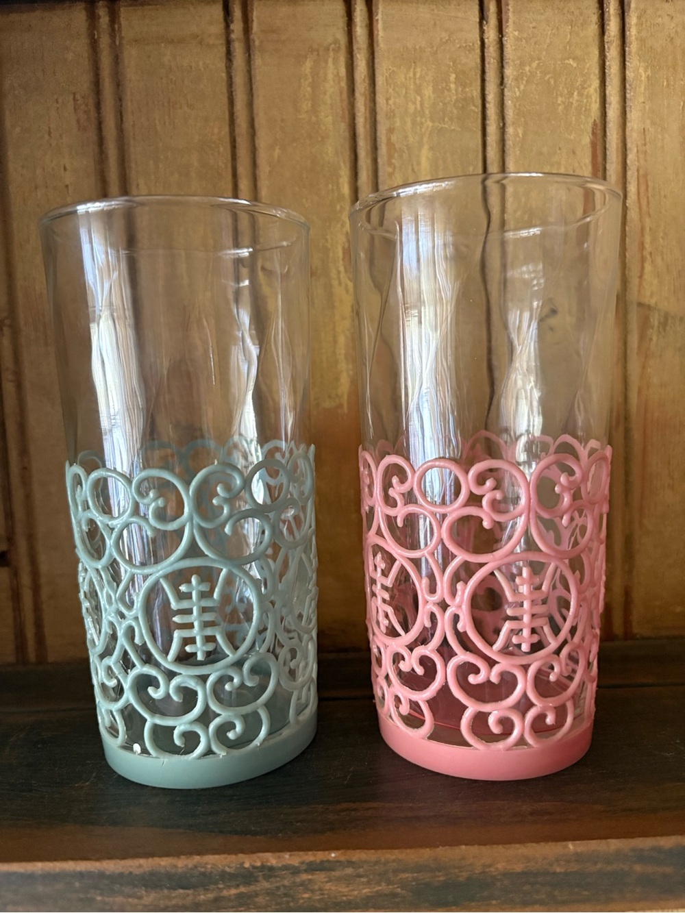 Vintage 1960s Hong Kong KK Logo Shú Character Happiness Glasses — Pair